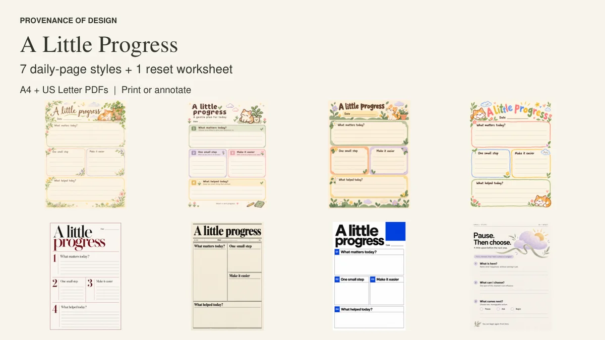 Seven daily planner visual styles and the distinct Pause. Then choose. reset worksheet
