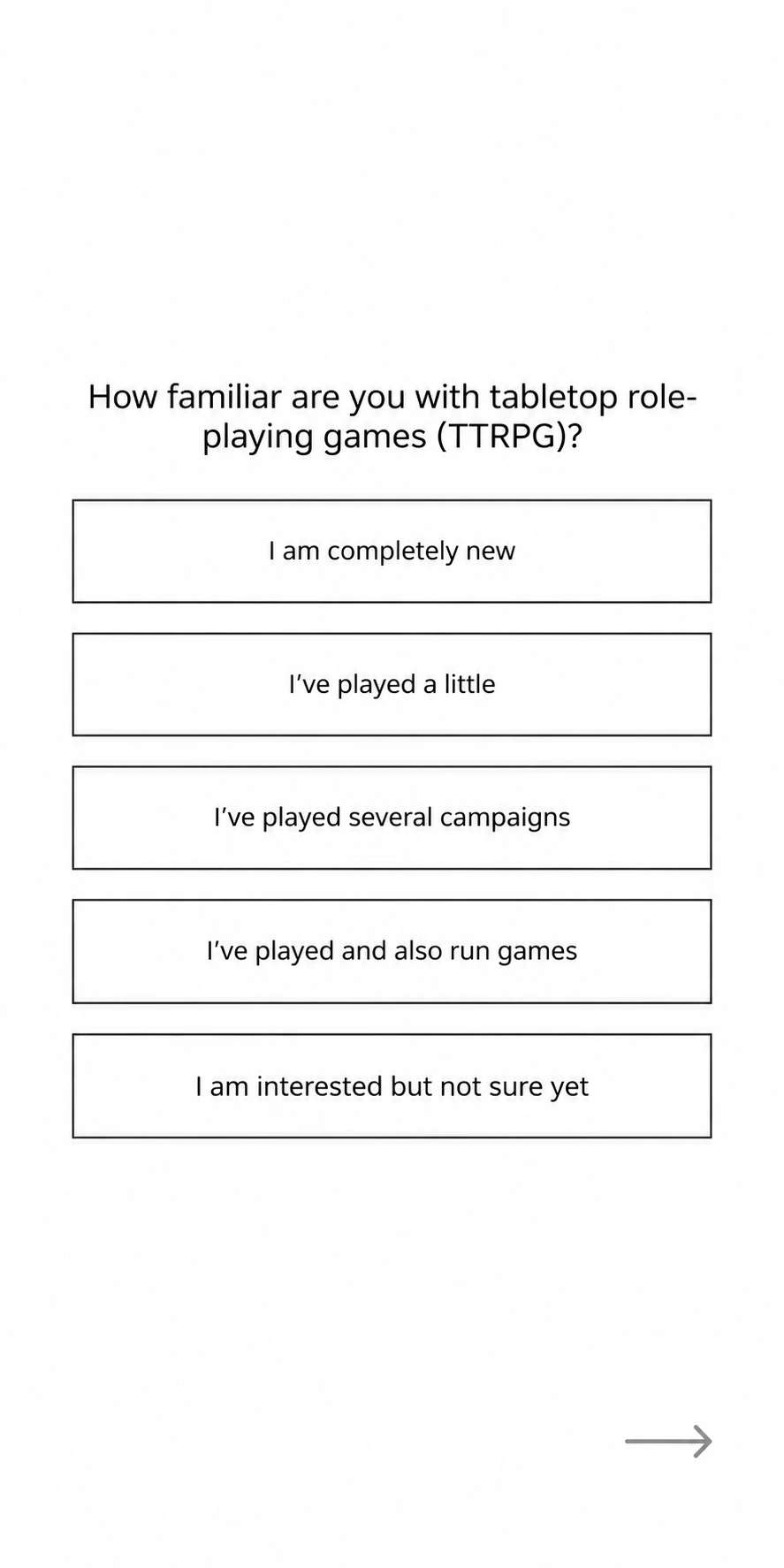 Reconstructed early DM a GM wireframe: Share tabletop role-playing experience.