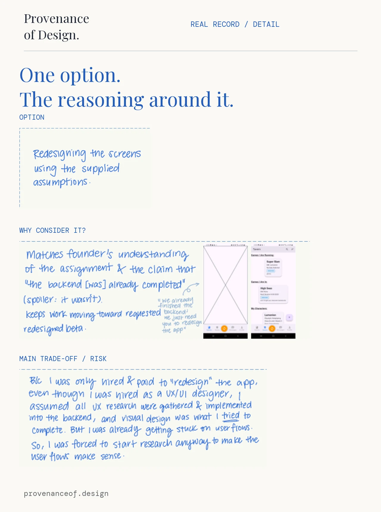 Retrospective DM a GM decision record documenting initial assumptions and the move into research.