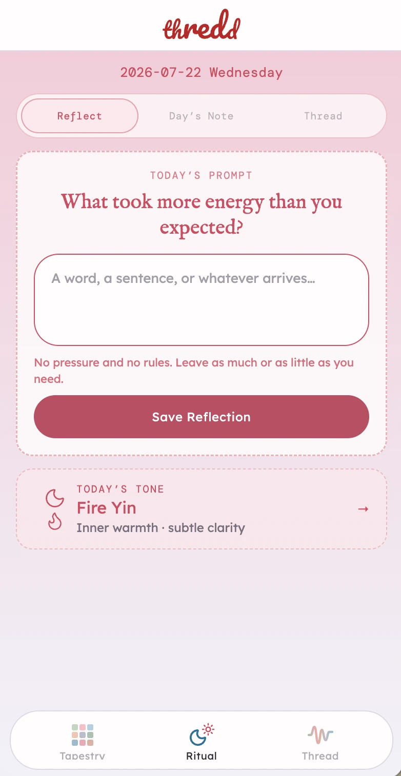 July 22, 2026 · Reflect is a visible tab within Ritual, with a direct Save Reflection action.