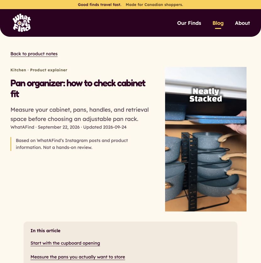 Pan-organizer guide with article navigation