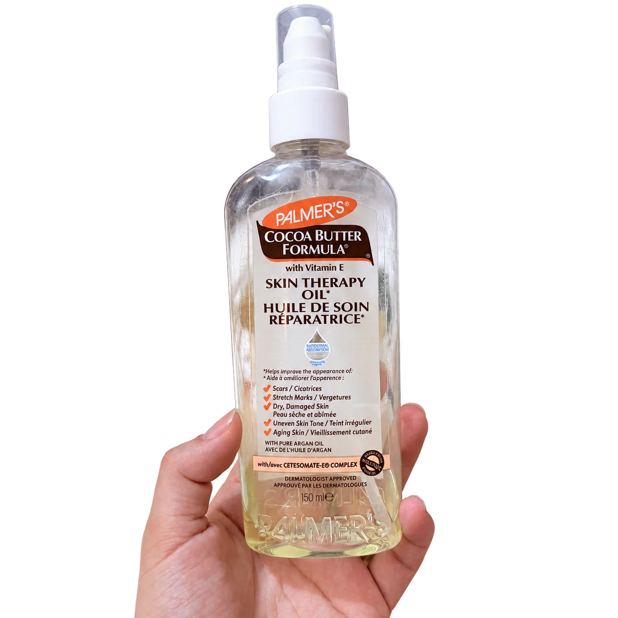 Almost-empty Palmer’s Skin Therapy Oil bottle